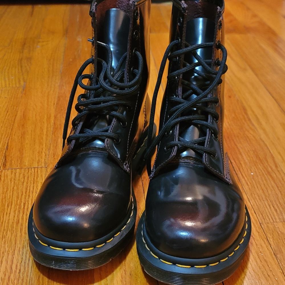 Dr. Martens Women's Burgundy Patent Leather Lace-Up Ankle Boots - Picture 4 of 9
